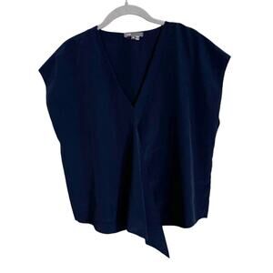 Vince Navy Blue Swiss‎ Dot Wrap Top XS